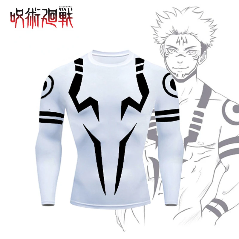 Anime Jujutsu Kaisen T-Shirt 3D Print Ryomen Sukuna Compression Fitness Undershirt Tee Oversized Odzież Męska Top Odzież Sportowa