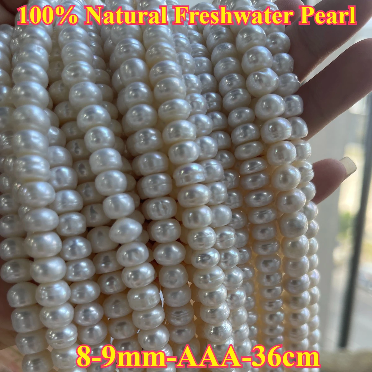 

8-9mm AAA Luminous Natural Freshwater Pearl White Oval Bun Spacer Bead Jewelry Gift Make DIY Necklace Bracelet Women Wedding