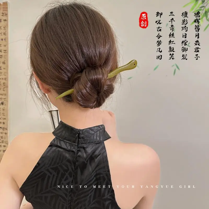 Black Sandalwood Hand Carving Ancient Chinese Hairpin Women Hanfu Dress Cosplay Wooden Hair Forks Coiled Hair Styling Jewelry