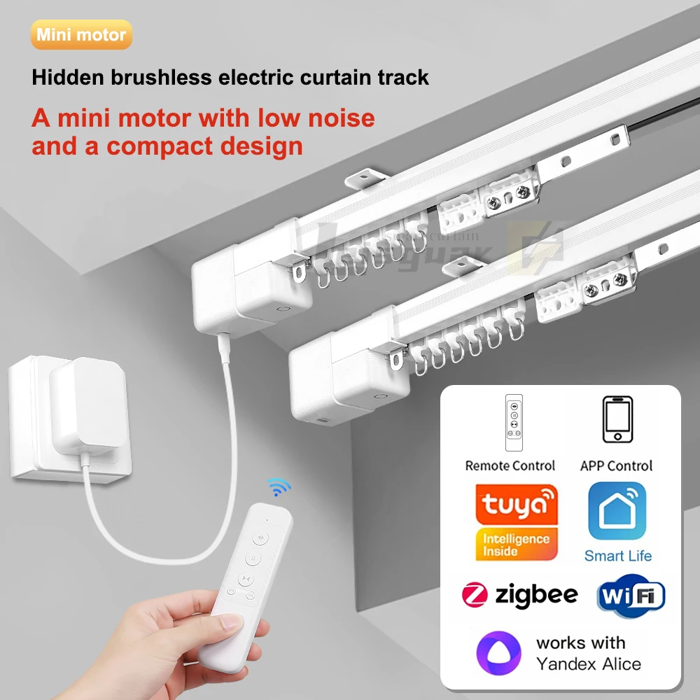 Leisguar Tuya WiFi Smart Blinds Brushless Motor Mini B2 New Model Customizable Size Intelligent Curtain Track