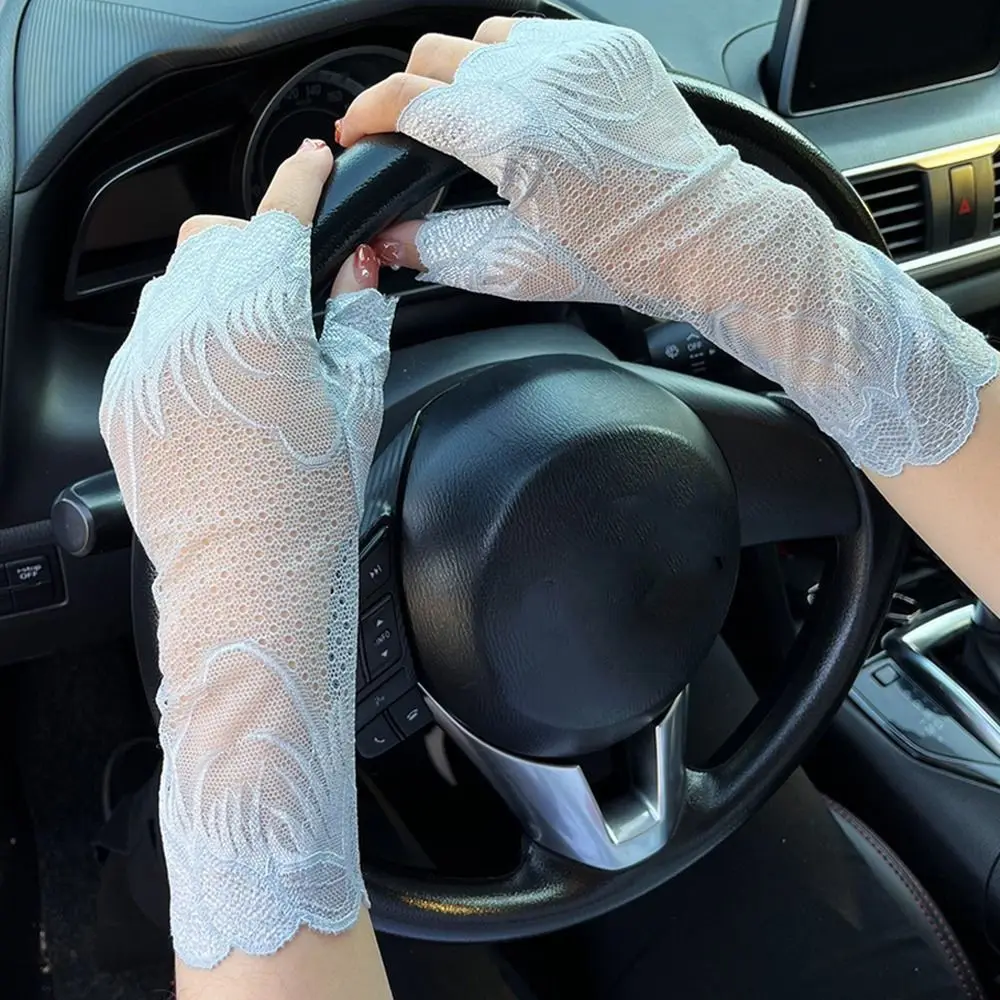 

Clothing Accessories Gothic Running Cycling Summer Sun Protection Sunscreen Sleeve Tulle Mittens Half Finger Lace Gloves