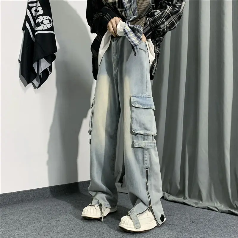 

Men Jeans Korean Fashion Zipper Casual Pants Black Trendyol Cargo Trousers Punk Streetwear Man Harajuku Denim Y2k Hip Hop