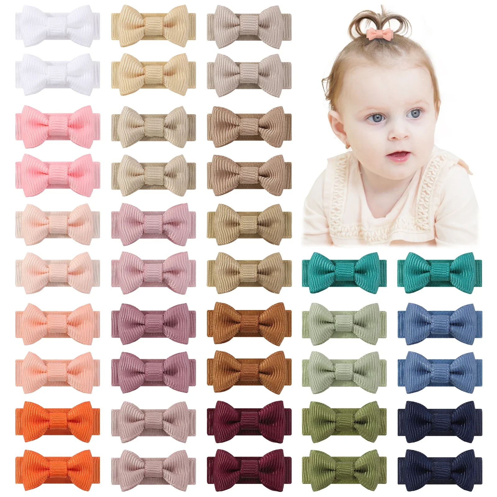 

Random Color 40Pcs Mini Bows Hair Snap Clips for Baby Girls Solid Color Cute Bows Hairpins Barrettes Headwear Hair Accessories