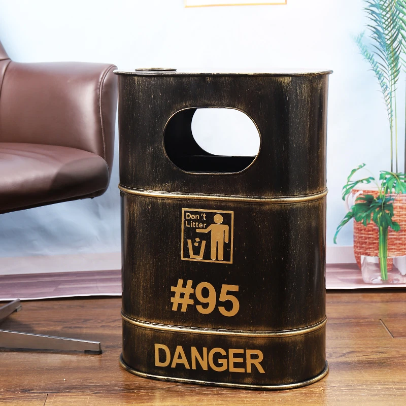 Handcrafted Metal Trash Can Wall-Mountable Large Capacity Industrial Style Recycling Bin Home Decor Kitchen Bathroom Accessories