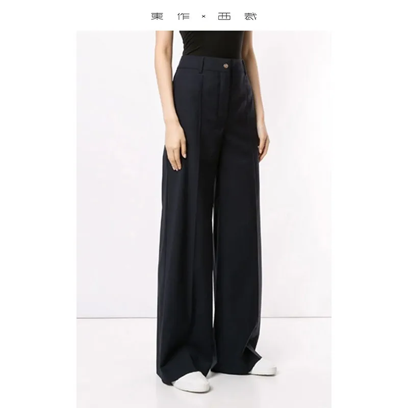 

Instantly Elongate Legs - Acetate Petite High-Waisted Straight-Leg Casual British Style Floor-Length Women's Suit Pants Wide-Leg Pants 2025 Autumn New Arrivals