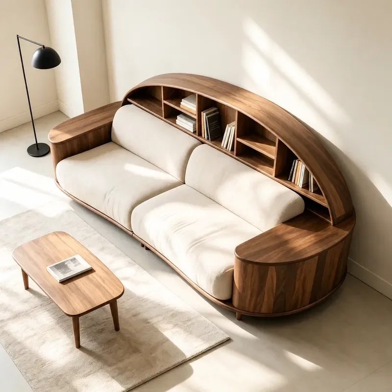 New Chinese Style Solid Wood Storage Sofa Black Walnut Arched Bookshelf Song Aesthetic Old Money Light Luxury Straight Row
