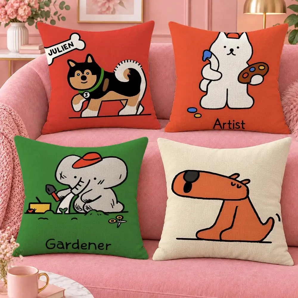 Art Playful Karen Yoojin Hong Cushion Cover Cute Cartoon Throw Pillow Cover Soft Plush Cushion Cover Sofa Bedroom Home Decor