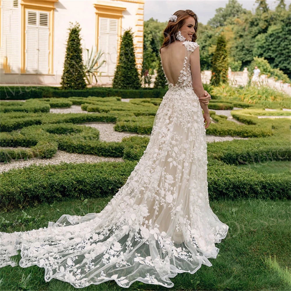 Elegante vestido De novia con escote en V, apliques De encaje, sin mangas, Espalda descubierta, elegante Para Mujer