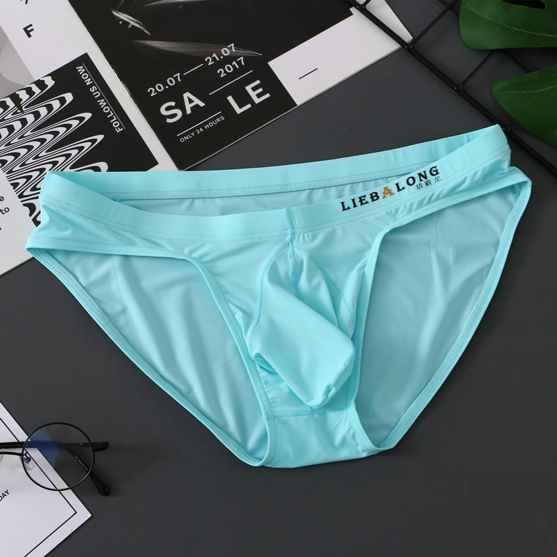 Ice Silk Briefs Men U Pouch Briefs Underpants Low Waist Solid Ropa Interior Hombre Men\'s Sexy Lingerie Cueca Gay Sissy Panties