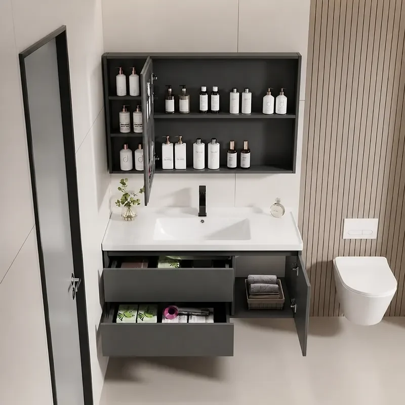 Space Aluminum Honeycomb Panel Bathroom Cabinet with Integrated Ceramic Basin Smart Waterproof Moisture Proof Face Wash Sink