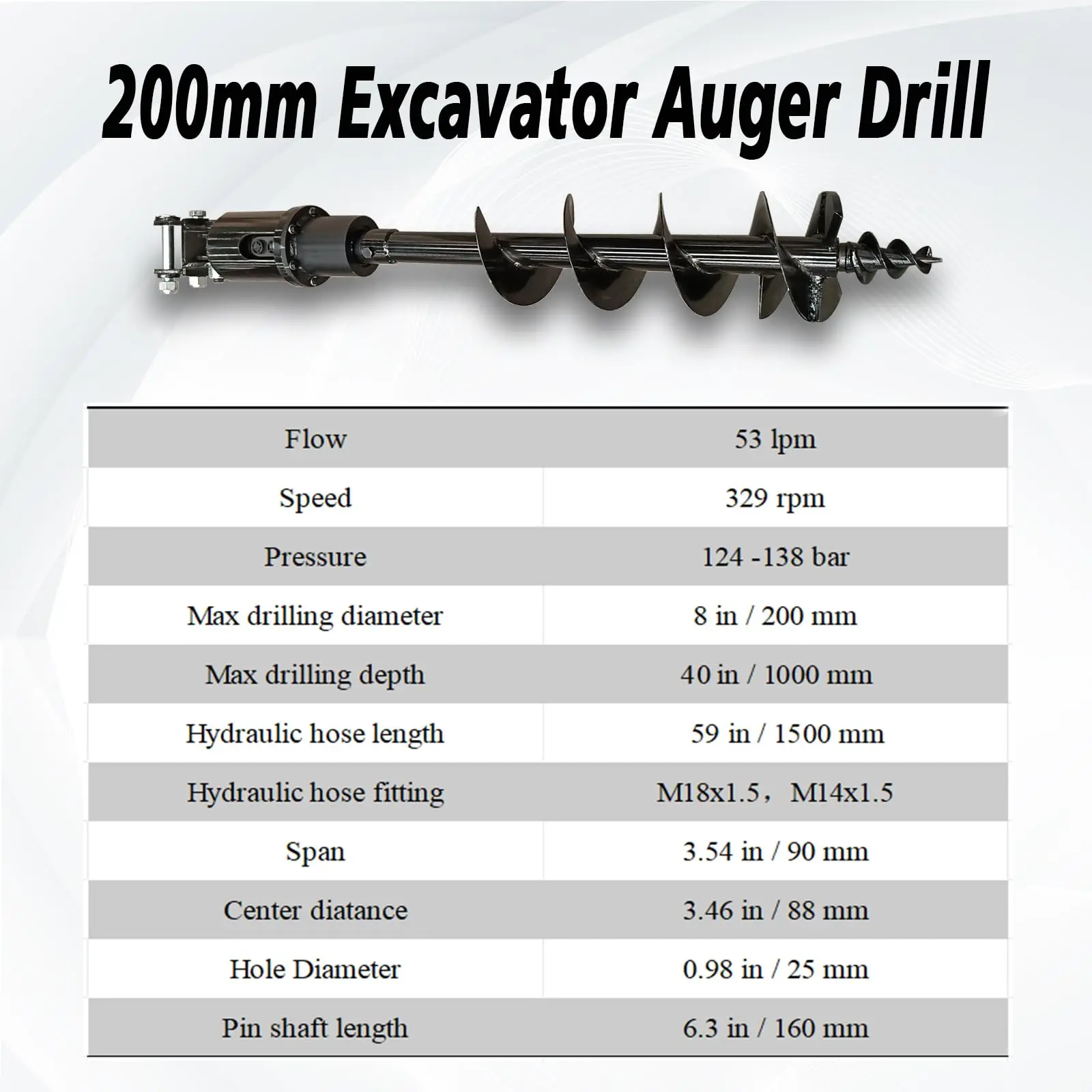 미니 굴삭기 소형 굴착기용 오거 드릴, 직경 200mm, 1 톤-1.5 톤