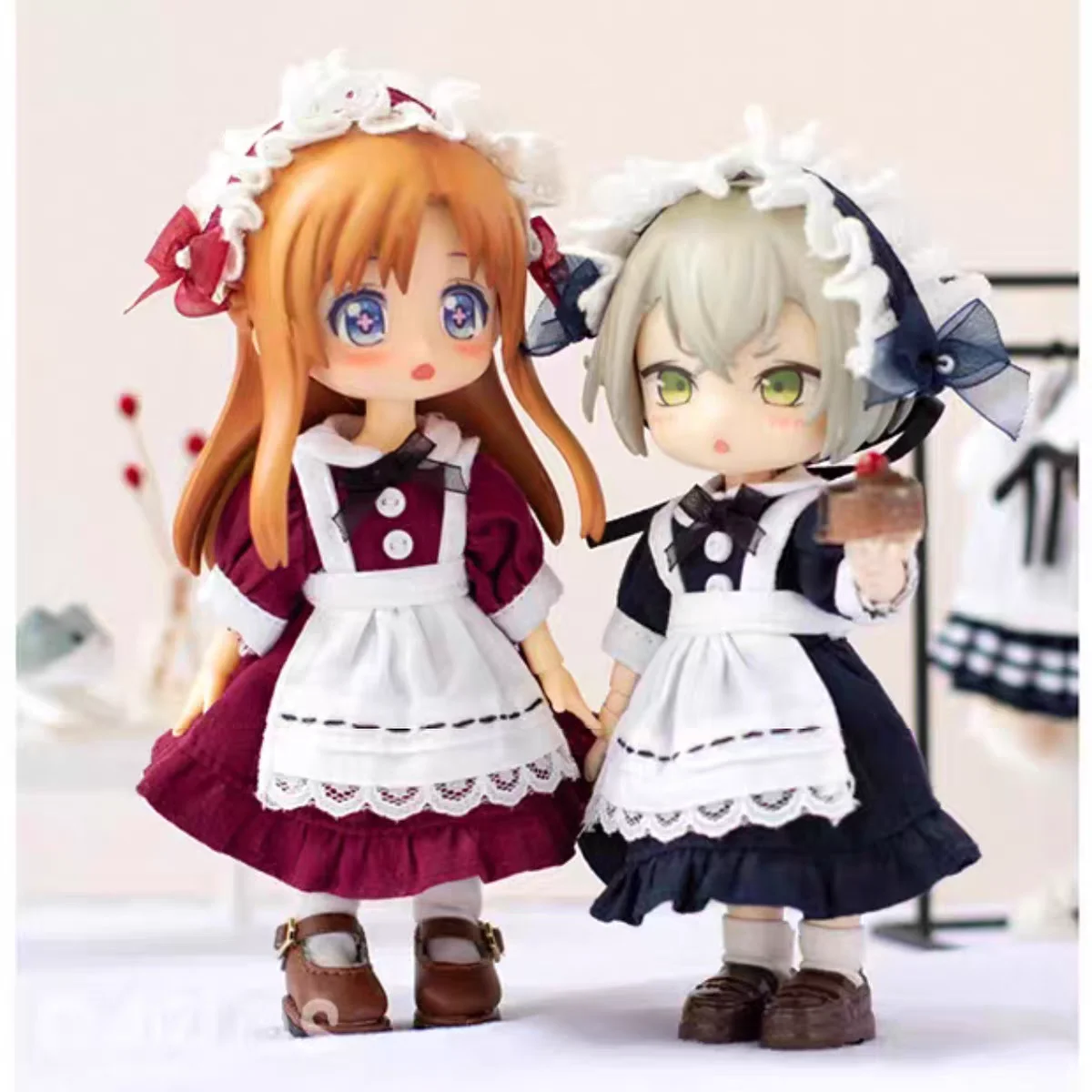 

Ob11 детская одежда, винтажный наряд горничной, комплект платьев, кружевная униформа p9 p10, однотонное тело, 1/12, одежда для кукол bjd