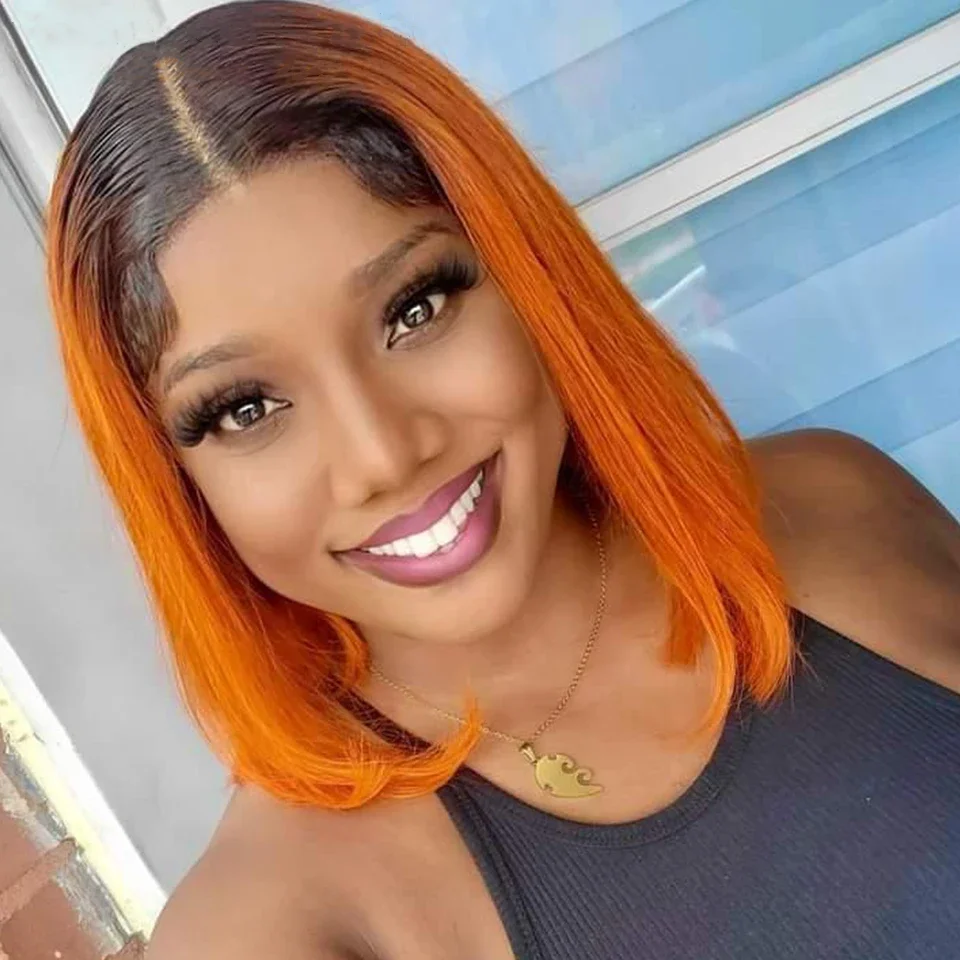 Straight Bob Wigs Orange Omber Color Straight Short Bob 613 Blond Human hair Lace Wig Lace Front Human Hair Wig For Black Women