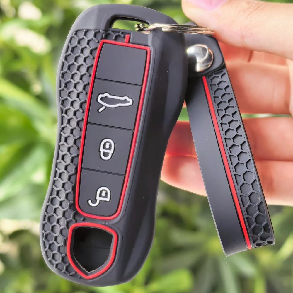 For Porsche Panamera Cayenne 971 911 9YA Macan Boxster Keyless 3 Buttons Silicone Car Key Case Cover Remote Protection Keychain