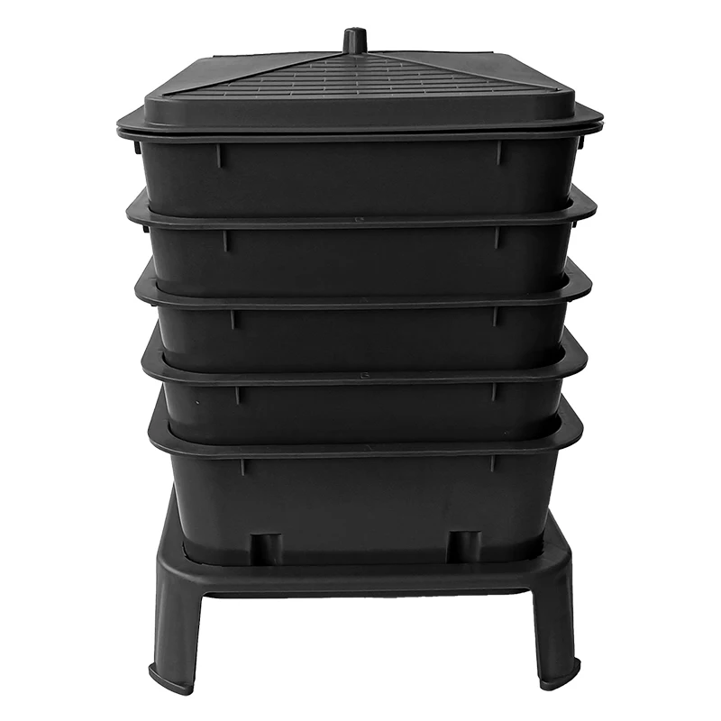 Heavy Duty 50L 5-Tray Worm Farm Composter Indoor Outdoor Vermicompost Bin for Garden Kitchen Waste Recycling Organic Fertilizer