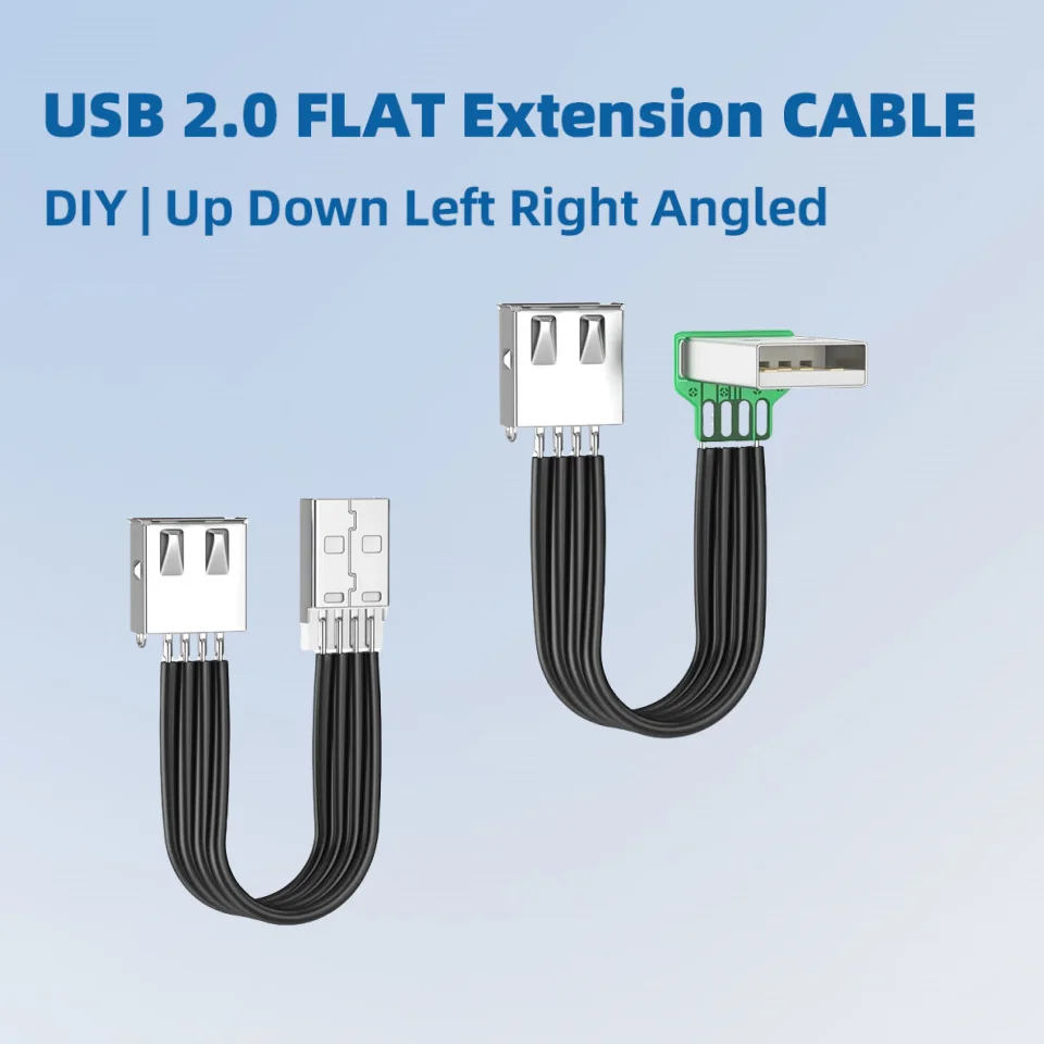 USB 2.0 Flat Silicone Cable 90 Degree Up/Down/Left/Right Angle Flash Drive Extension Cord for Mouse Keyboard