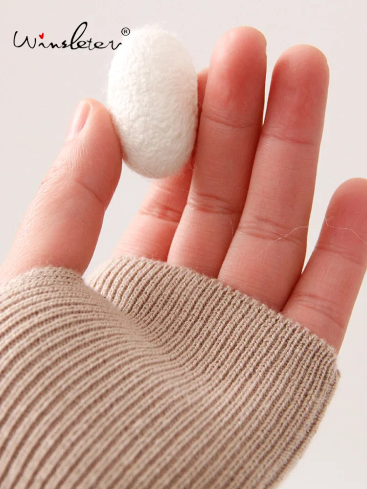 Winsleter-64.3%Silk 12.5%Wool Keep Warm Gloves, Expose Fingers, Child Pupil Versatile Warm Knit Gloves, 2026 Autumn New A67615CC