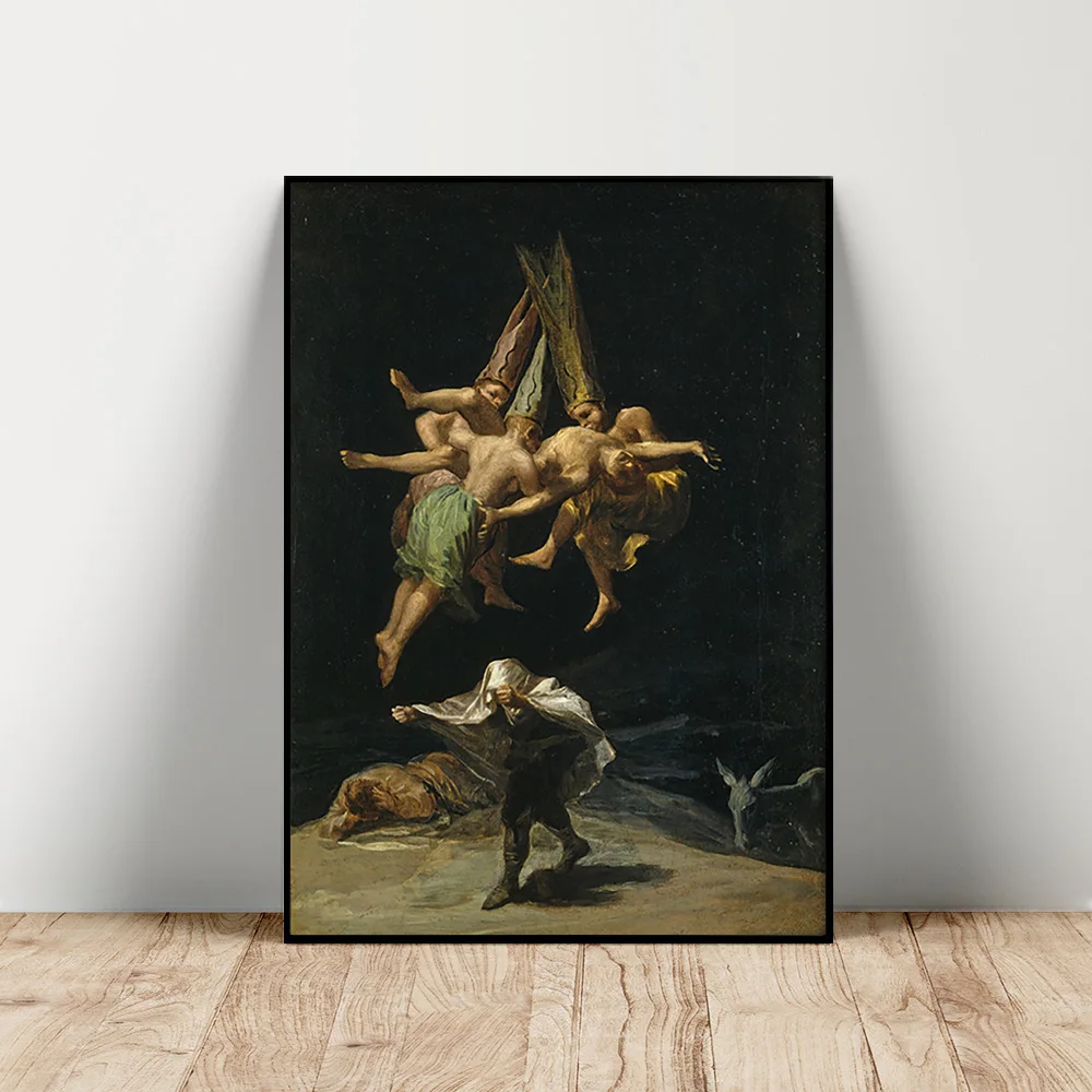 

Witches Flight Vintage Poster Wall Art Canvas Print Francisco Goya Painting Illustration Wiccan Occult Home Wall Decor Picture