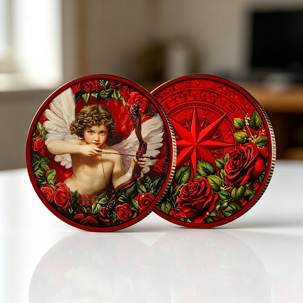 Valentine's Day Cupid Challenge Coin Color Printed Angel & Roses Love Commemorative Coin