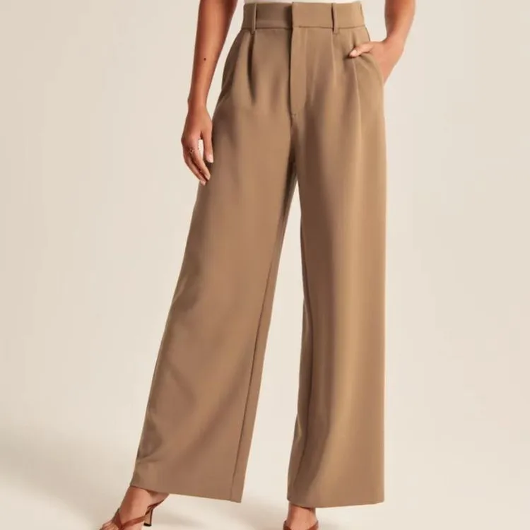 2023 High Waist Wide Leg Pants Slimming Waist Drapey Commute Casual Loose Fit High Waist Versatile Straight Leg Trousers