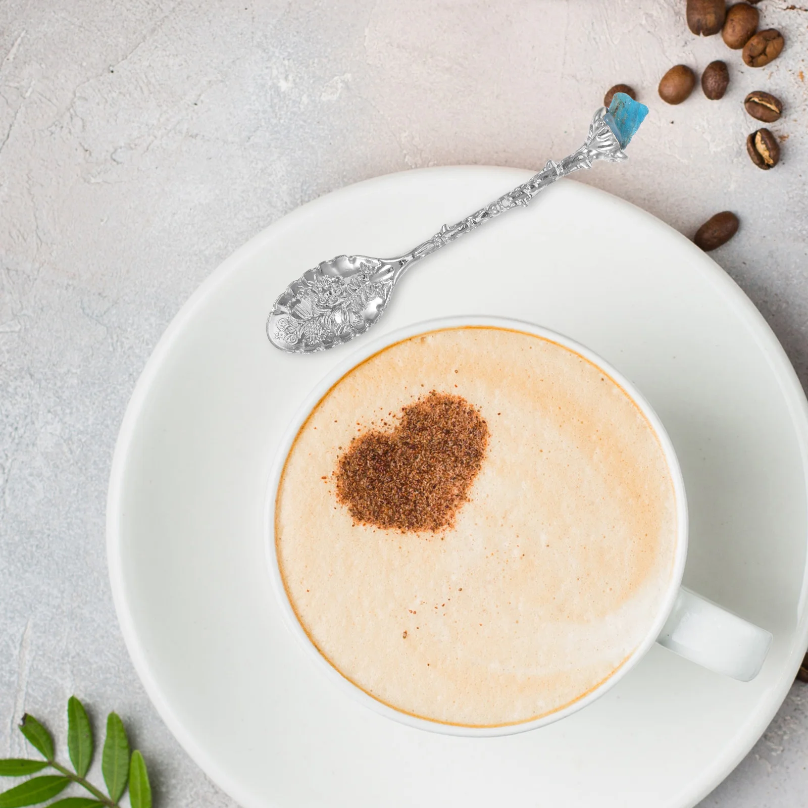 

Crystal Blue Apatite Raw Carved Dessert For Coffee Cake Stirring Kitchen Tool Mixing Spoon Decorative Spoon