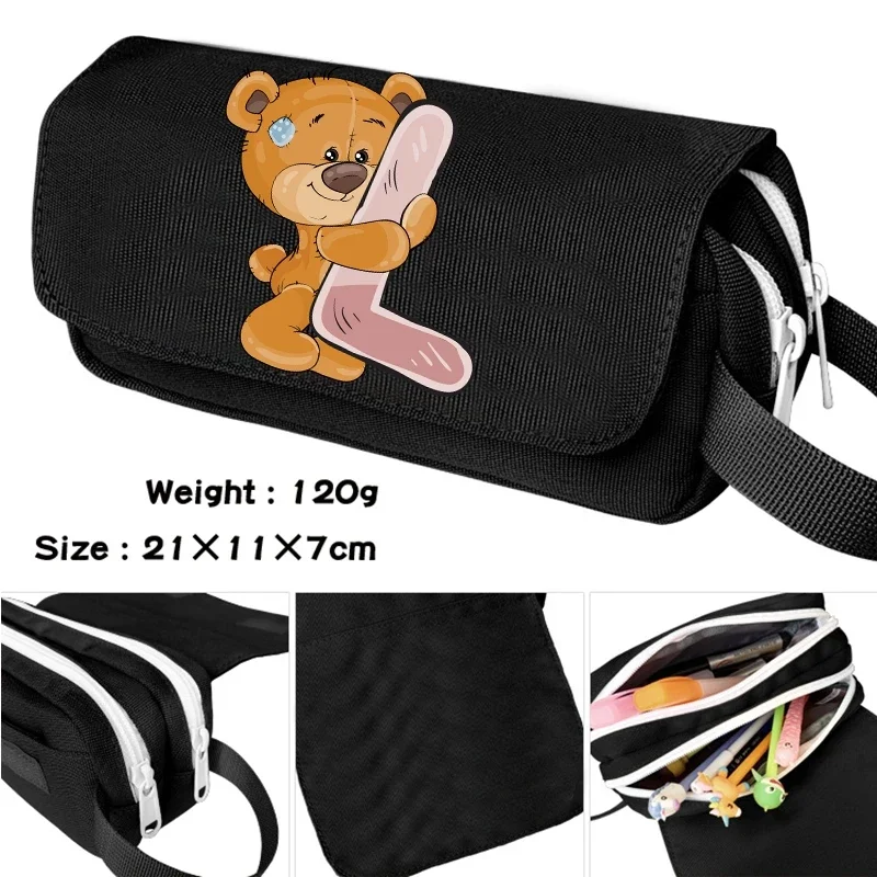 Little Bear Pencil Case, Saco de Lápis Escolar, Artigos de Papelaria, Saco Cosmético Kawaii Kuromi, Presente de Menino e Menina, 26 Letras Inglesas