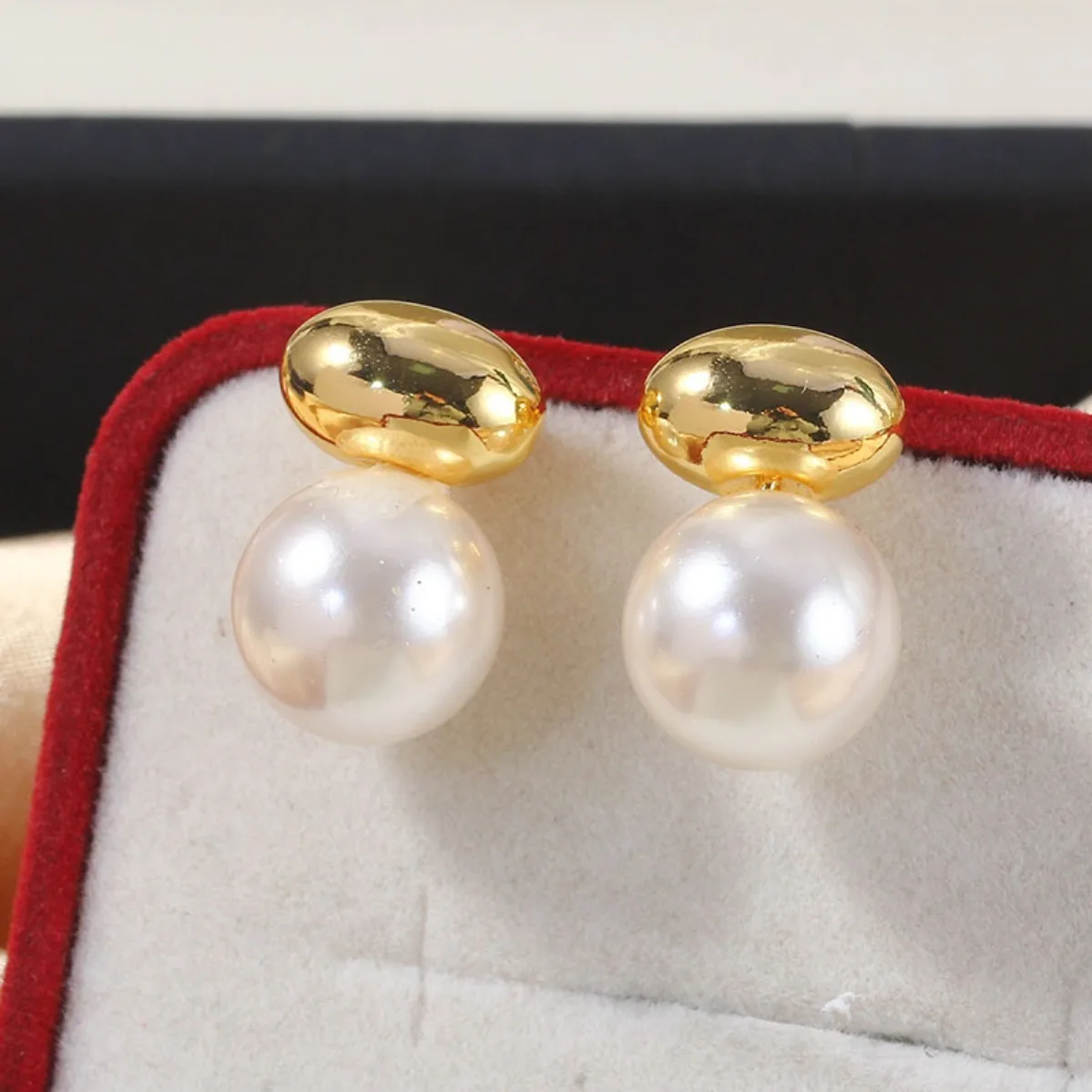 Brass Gold Plated Smooth Oval Bean Pearl Stud Earring Blank Setting, Elegant S925 Silver Needle DIY Jewelry Findings