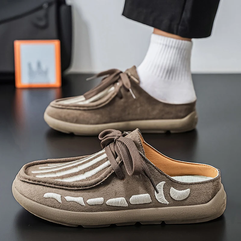 Plus size Half Shoes Mules for Man Slip On Flat Sneakers Wide Toe Open Back Casual Shoes Loafers Slippers Platform Lazy Drivers