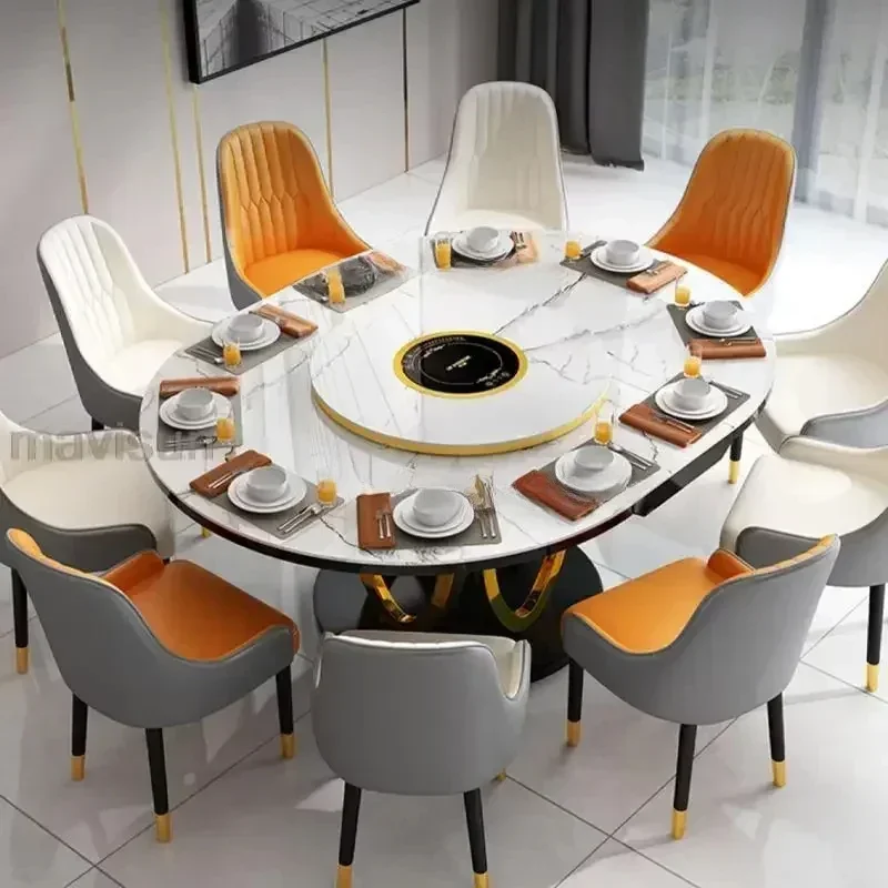 Simple Kitchen Table Induction Cooker Expandable Round Tables With Center Table Rotating Turntable Luxury Hotel Furniture