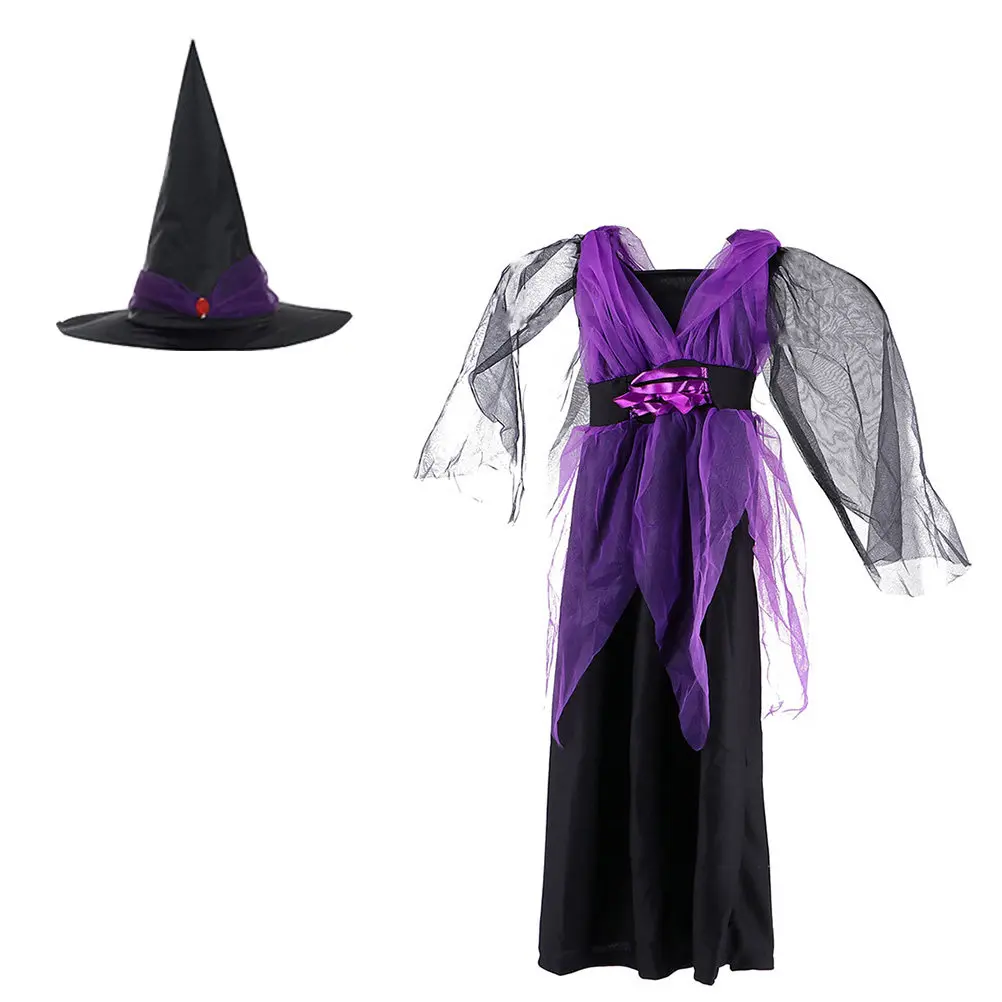 Kids Witch Costume for Halloween Cosplay Outfit – Lightweight Mesh Dress with Creative Design