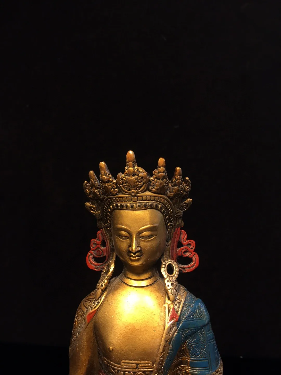 Tibetan copper gilt painting Sakyamuni Buddha statue ornament Home Buddhist hall supplies jewelry Wenwan 21cm