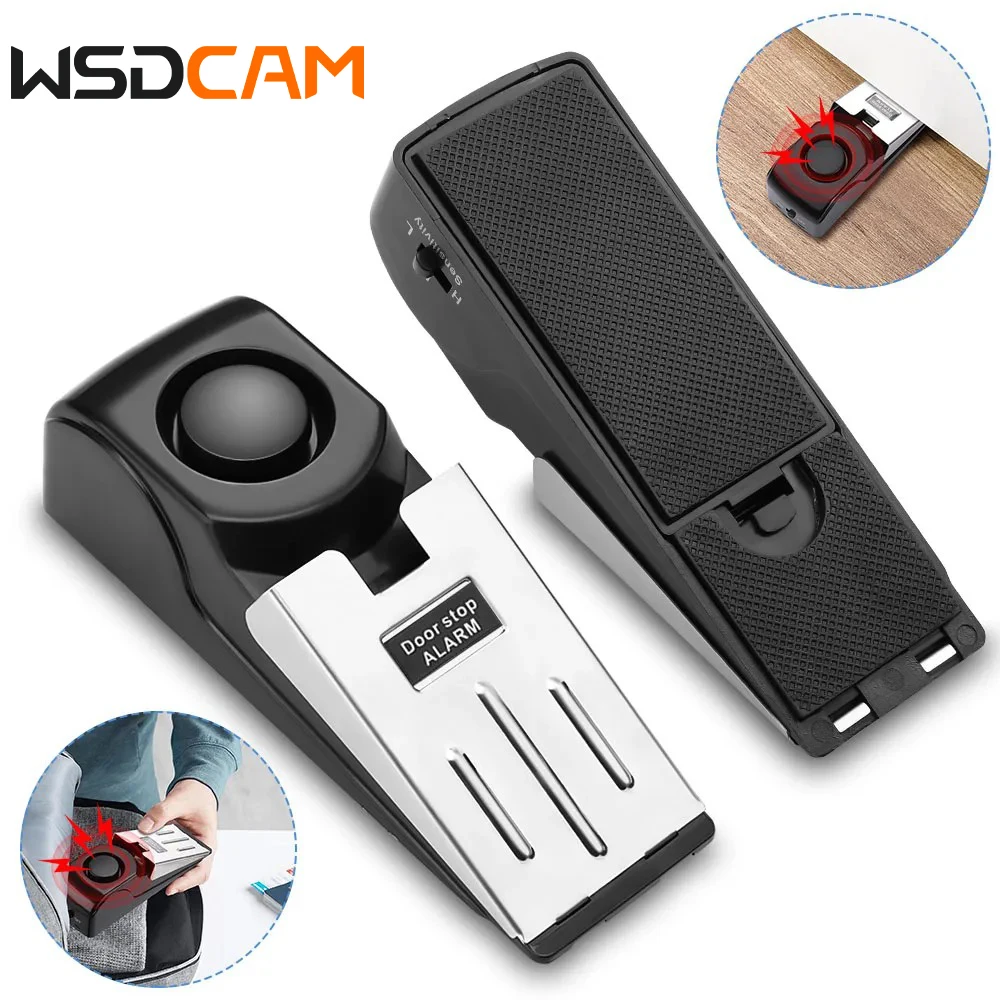 WSDCAM Wireless 120dB Door Stop Alarm Vibration Triggered Sensor Burglar Alarm Wedge Shaped Anti-theft Alarm Door For Hotel Home