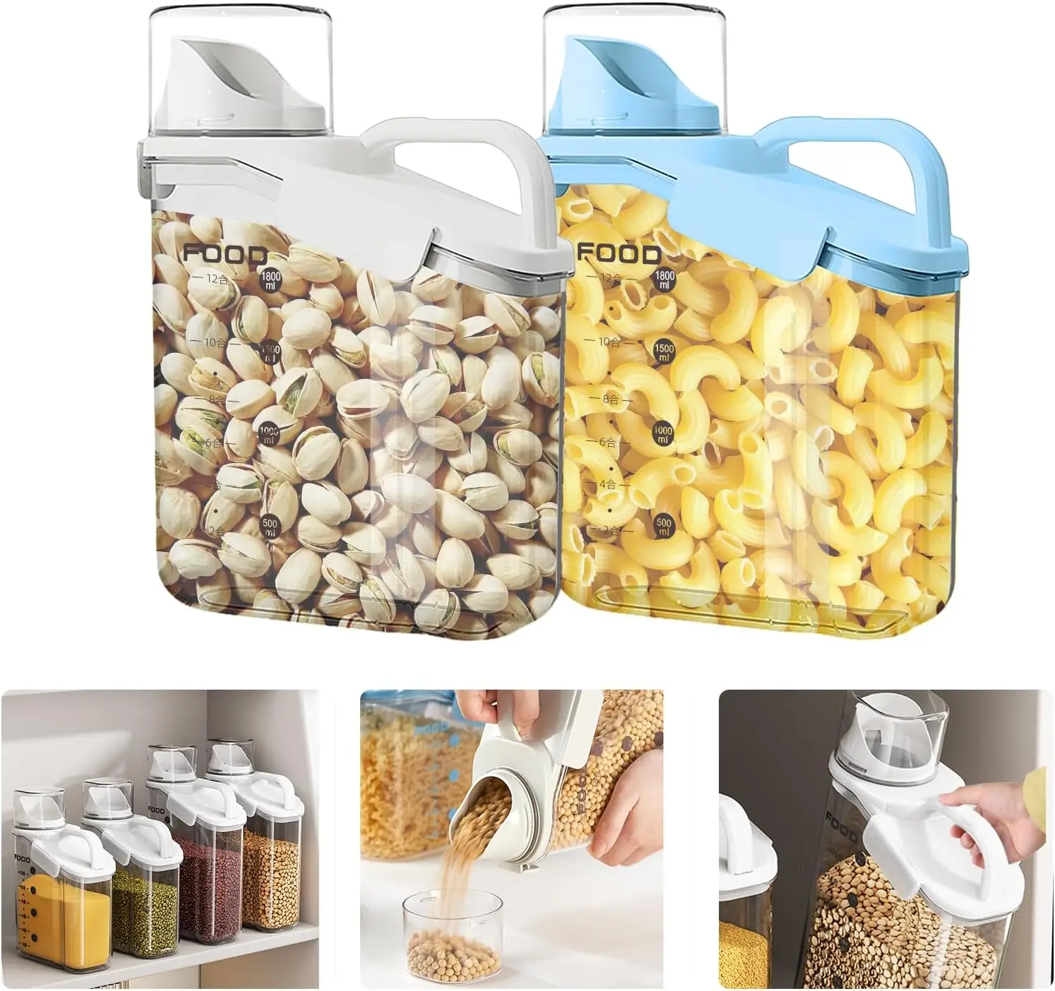 

2 шт. Контейнеры для хранения зерновых, 2 л/68 унций, герметичные большие контейнеры для хранения сухих продуктов с носиком, мерный стакан для сояка