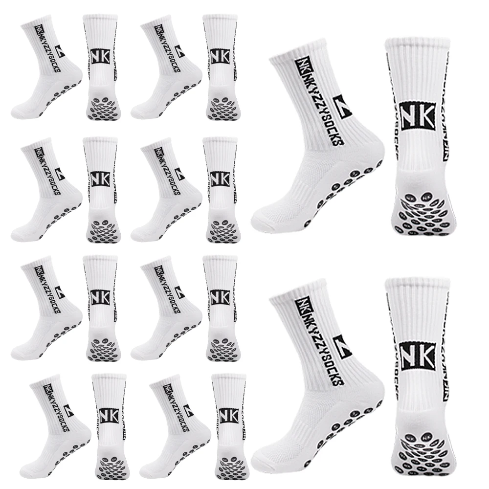 5/10 pair of black and white football socks breathable soft non-slip grip running socks tube socks