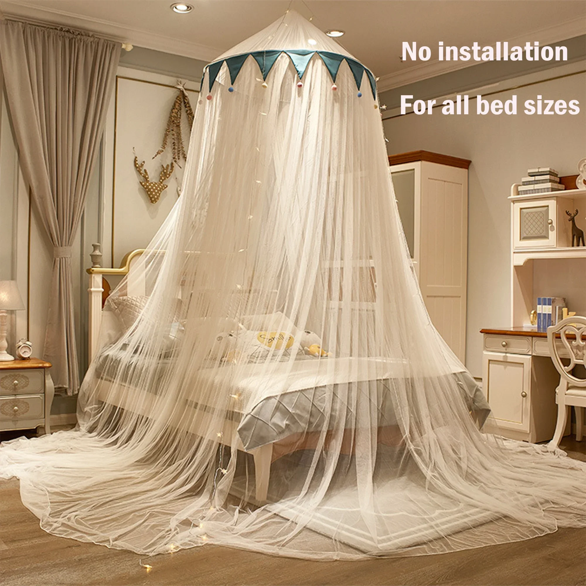 Battilo Bed Canopy Bed Curtain Mosquito Net Anti-mosquito Round Dome Hanging Indoor Castle Play Tent Kid Room Canopy for Big Bed