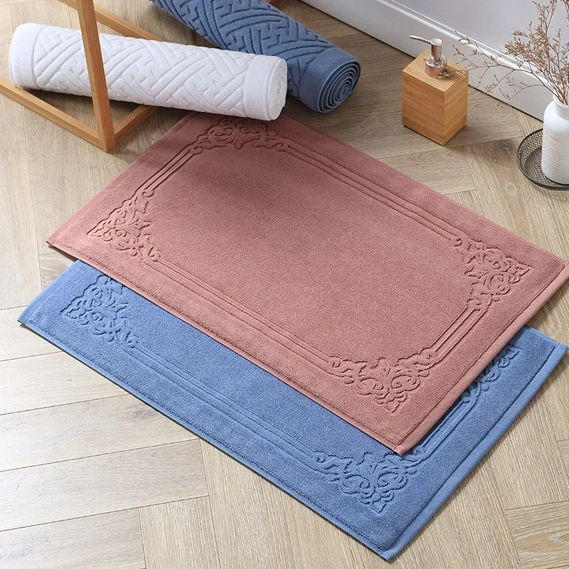 100% Cotton Floor Towel Mat Blue Jacquard Home Hotel Bathroom Foot Mat Non-slip Water Absorption European Bathtub Mat 70*45 cm