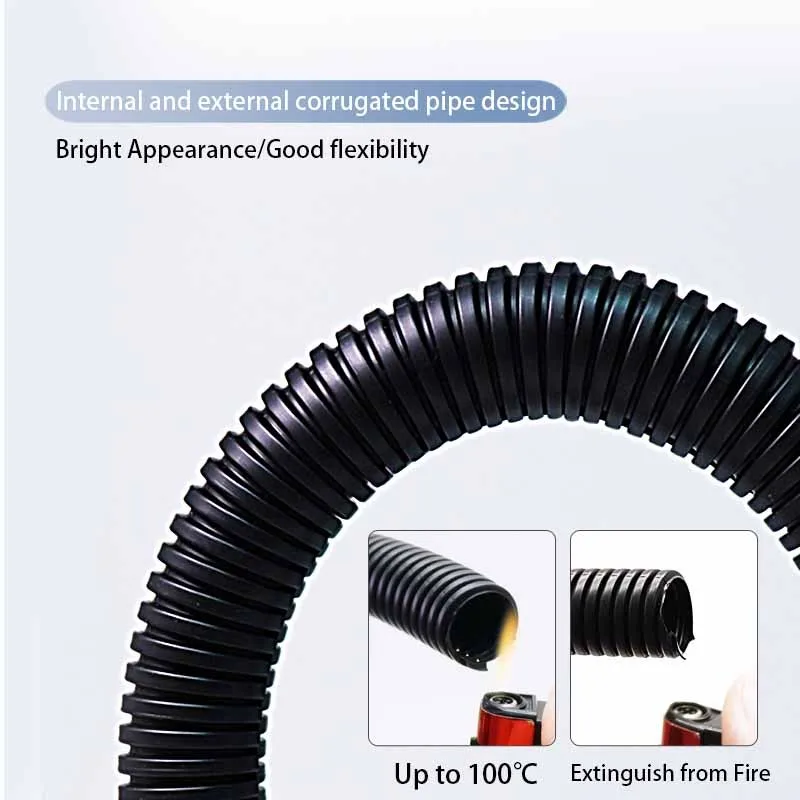 1/5/10M Black PP Insulated Corrugated Pipe AD7.5mm-34.5mm Wire Hose Threading Hose Plastic Corrugated Pipe Protective Sleeve