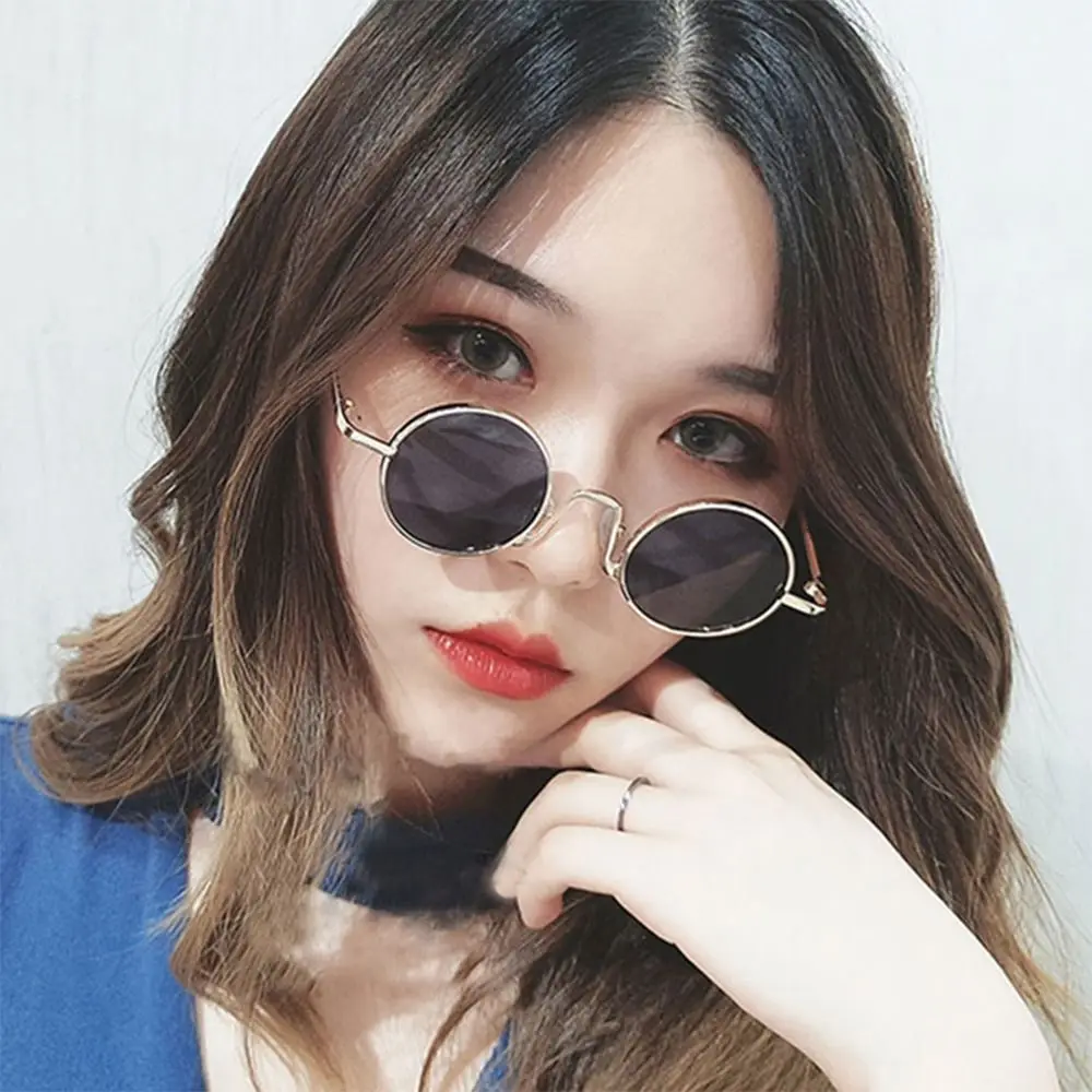 Small Round Sunglasses for Women & Men Circle Retro Shades Metal Hippie Sun Glasses UV400 Protection Punk Eyewear