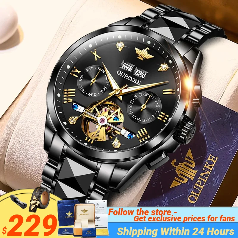 

OUPINKE Original Automatic Mechanical Watch for Man Tourbillon Design Luxury TOP Brand Men's Watches High End Wristwatch Man