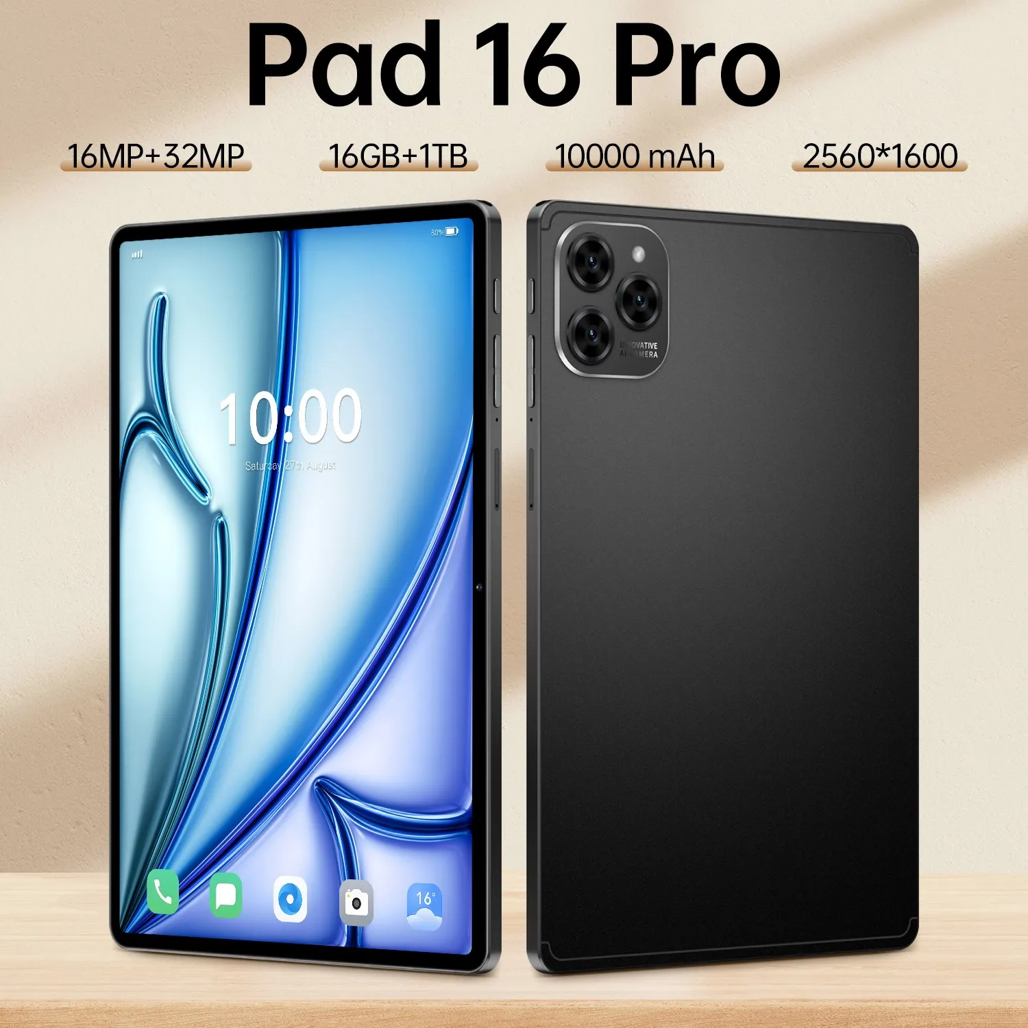 Pad 16 Pro 10,1 polegadas Android 15 16GB + 1TB Tablet de cartão duplo 10000mAh MSnapdragon 8 Gen3 Core WIFI + GPS Tablet