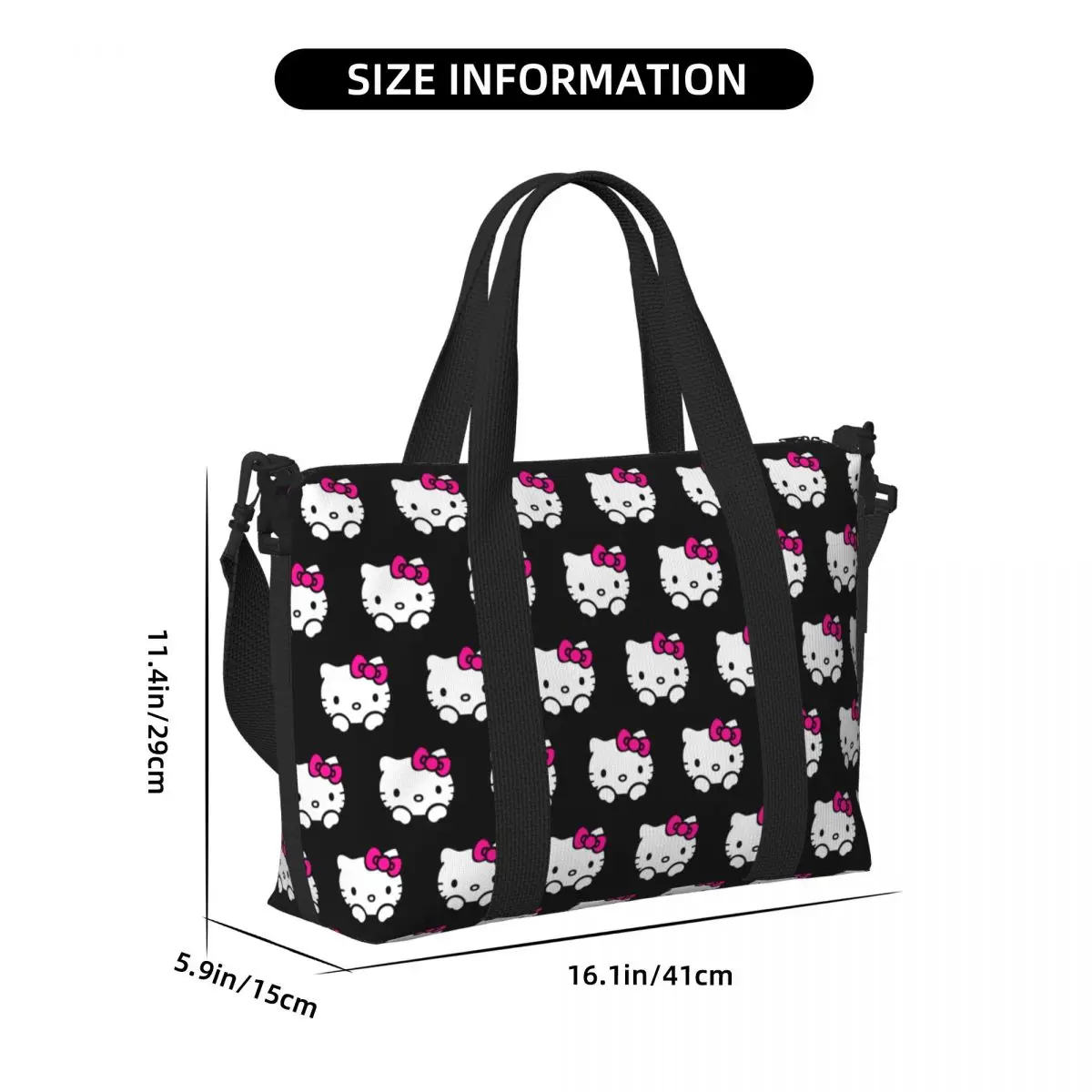 Custom Hello Kitty Tote Bag Women Large Capacity Kitty White Beach Gym Shoulder Travel Bag