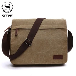 Scione Fashion Solid Canvas Messenger Satchel Bags Buckle Casual Portable Shoulder Bag Korean Trend Simple Pack For Men