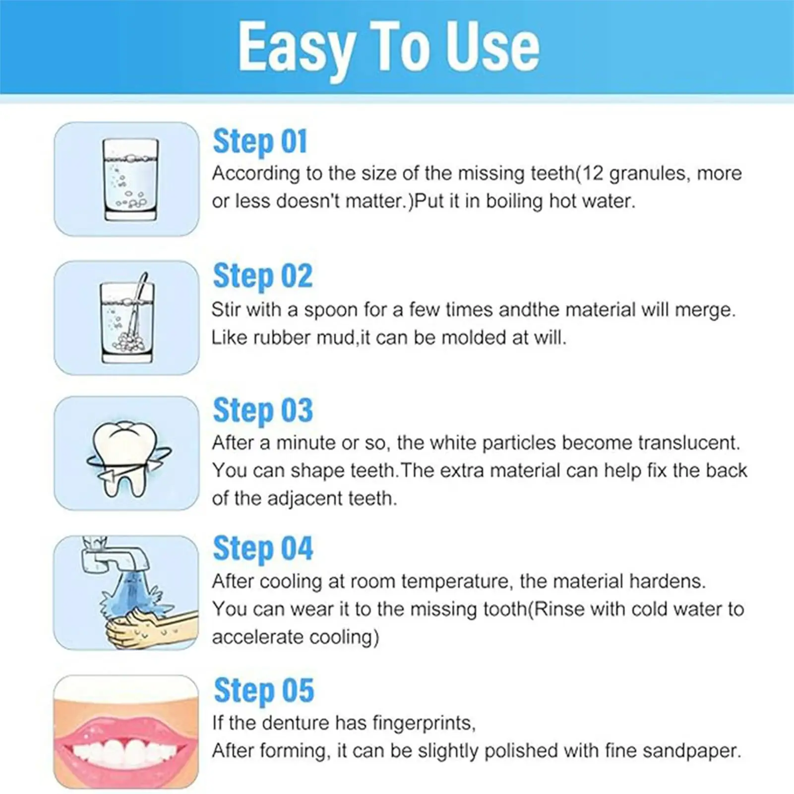 Picture 6: False Teeth Beads 30ml Solid adhesive for dentures temporary tooth restoration Moldable resin dentures for damaged teeth 30ml
