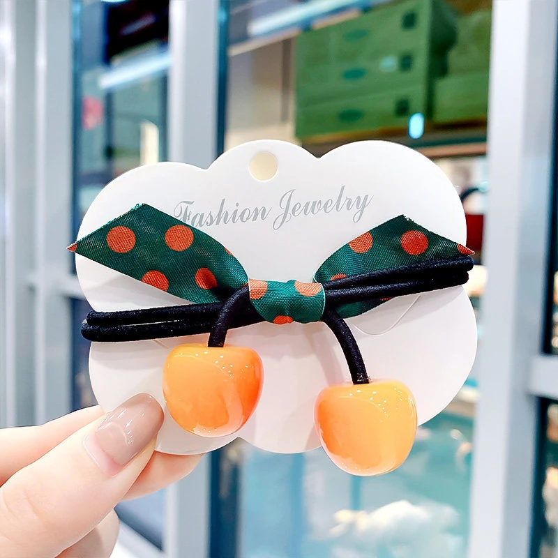 مجموعة إكسسوارات للشعر على الطراز الكوري مكونة من 3 قطع من أربطة وخواتم مطاطية للشعر على شكل فيونكة كرزية وإكسسوارات رأس بسيطة للنساء والفتيات