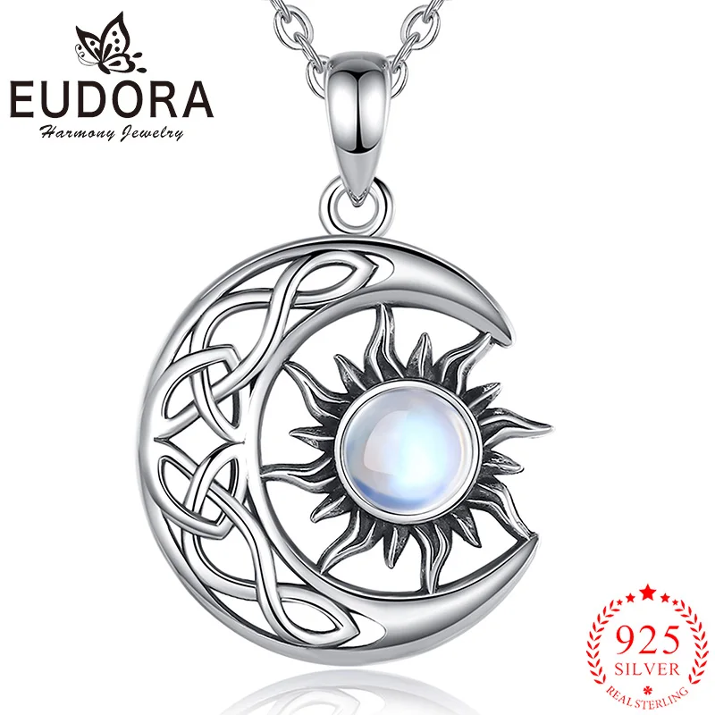 Eudora luna collana 925 Sterling Silver Sun Shape Moonstone pendente moda Fine Jewelry uomini donne banchetto regali