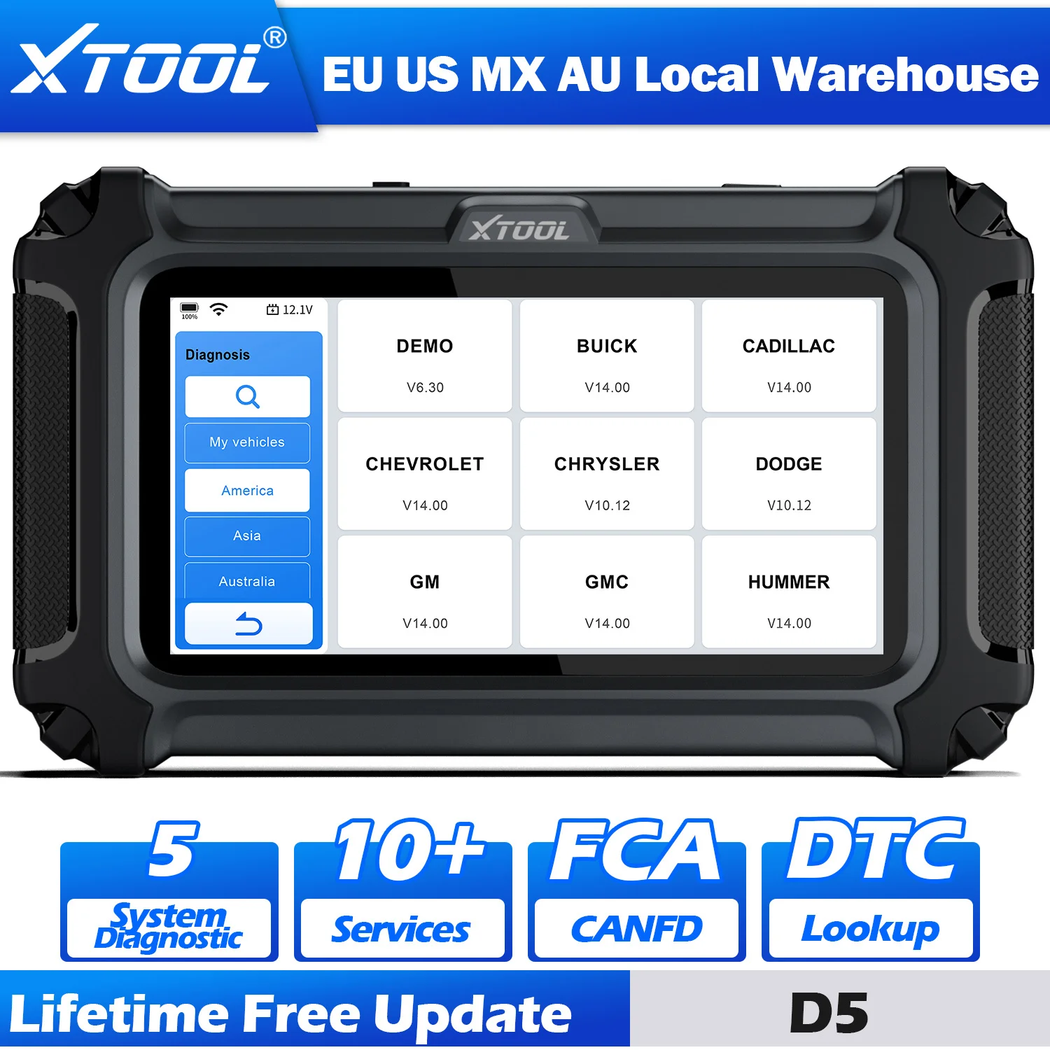 XTOOL D5 OBD2 Scanner 5 System Car Diagnostic Scan Tool Automotivo Scanner OBD2 Code Reader CAN FD 10 Reset Lifetime Free Update