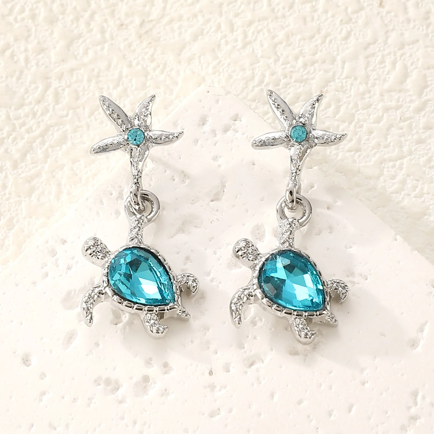 Summer Vacation Marine Life Turtle Sea Star Dropped Earrings Luxury Ashion Blue Gemstone Ear Studs Personalized Women's Jewelry