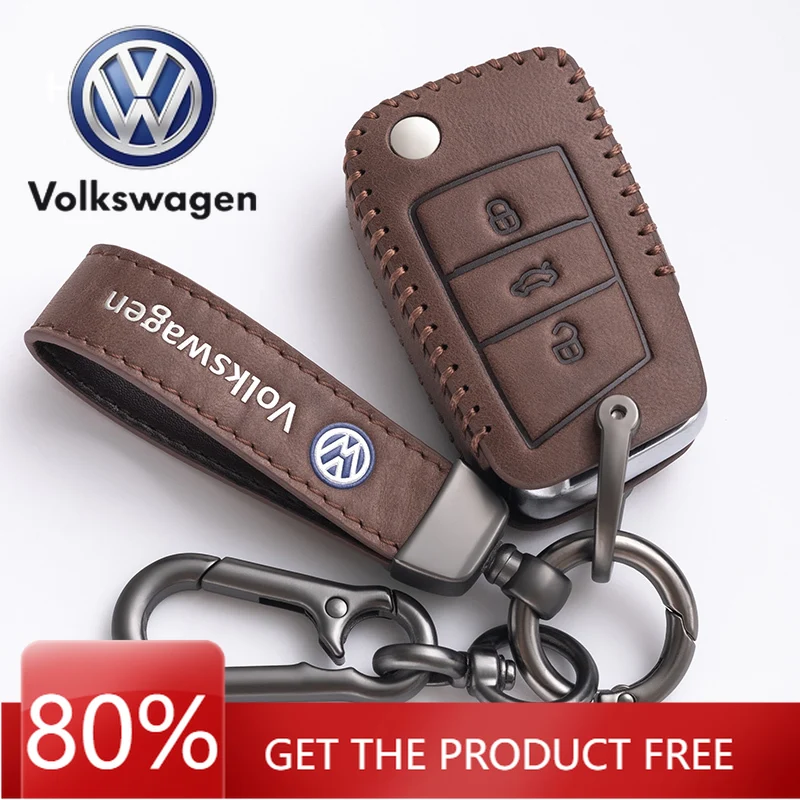 

Чехол-накладка из кожи для автомобильного ключа-брелока Volkswagen VW Golf 7 MK7 Tiguan MK2