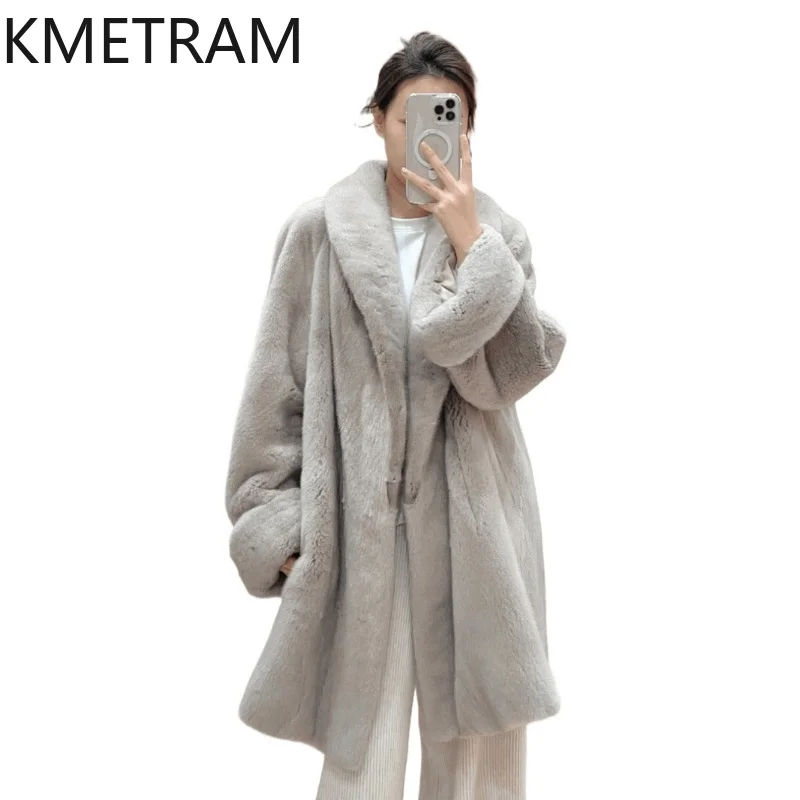 KMETRAM Real Mink Fur Jacket 2026 New Loose Real Fur Coat Mid-length Winter Jacket Women Luxury Clothes Women Roupas Femininas