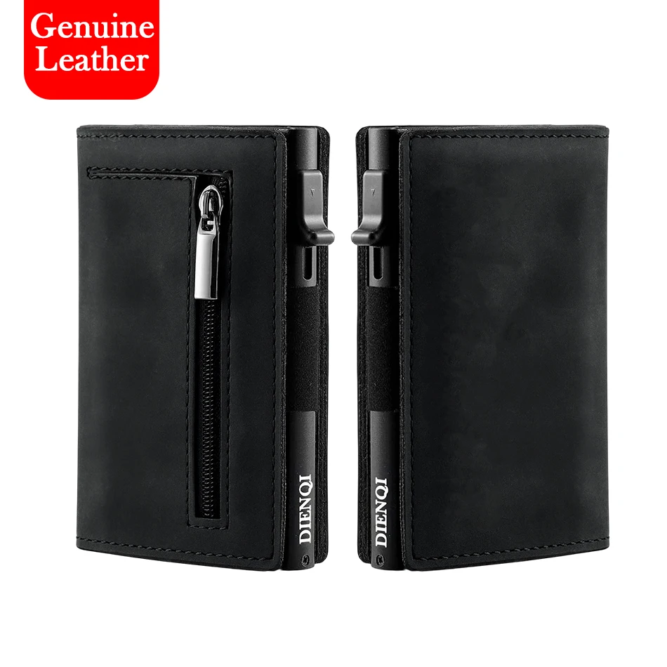 

Кожаный держатель для кредитных карт из натуральной кожи, кошелек для карт с защитой от RFID, выдвижной кошелек, чехол для банковских карт для мужчин